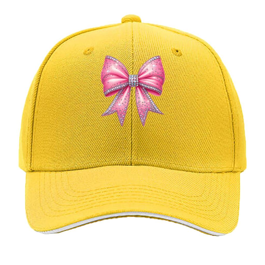 Pink Glitter Rhinestone Bow Sparkle Ribbon Design Sandwich Baseball Cap Unisex Women Sun Cap Outdoor Workouts Hat