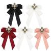 Rhinestone Crystal Ribbon Bow Brooch Polyester Shirt Collar Pin Neckline Decoration Brooches  Women