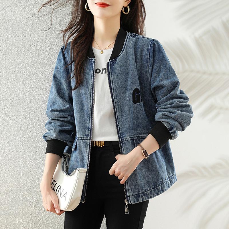 Retro denim baseball jacket women's spring new design sense loose and thin jacket top
