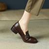 British style soft leather thick heel spring and autumn new soft sole small leather shoes medium heel single shoes