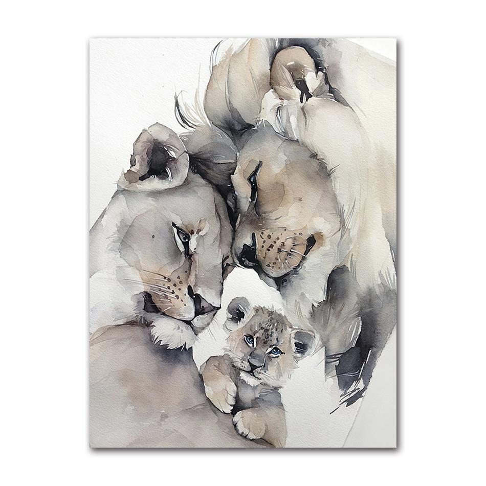 Modern Animal Wall Art Poster Loving Lion Family Canvas Painting Print for Living Room Picture Home Wall Decoration Cuadros
