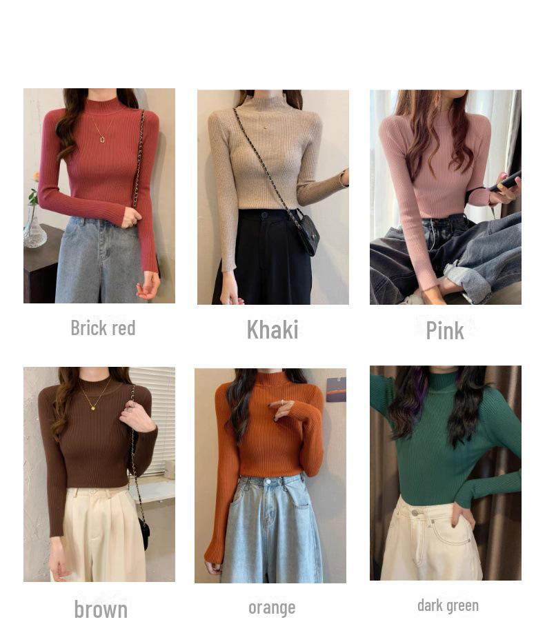 Women's Stylish Slim Fit Knitted Half Turtleneck Sweater - Long Sleeve Autumn/Winter Top