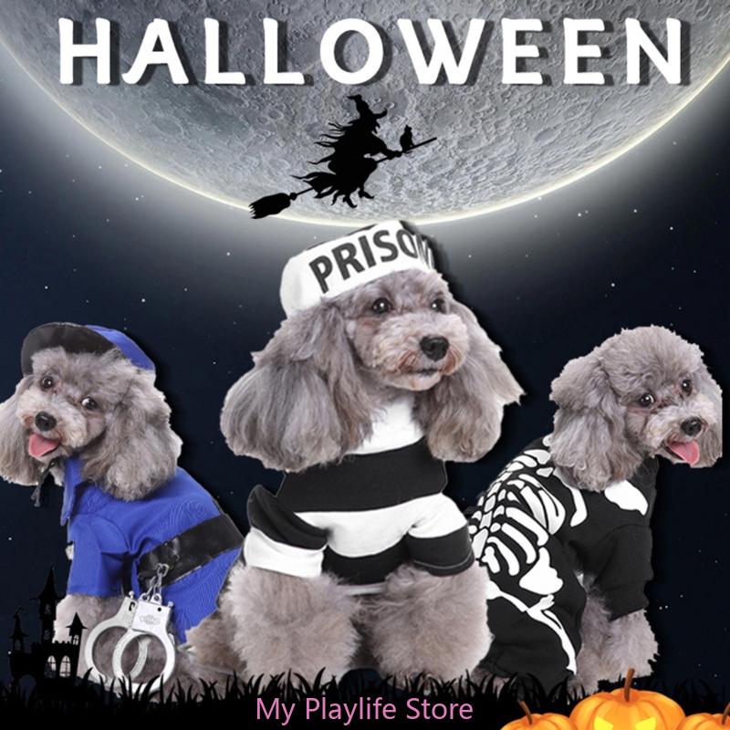 

Multiple Type Christmas Halloween Pet Costume with Hat Set Cat Dogs Pullover Keep Warm Jumpsuit for Pet Cosplay Party S