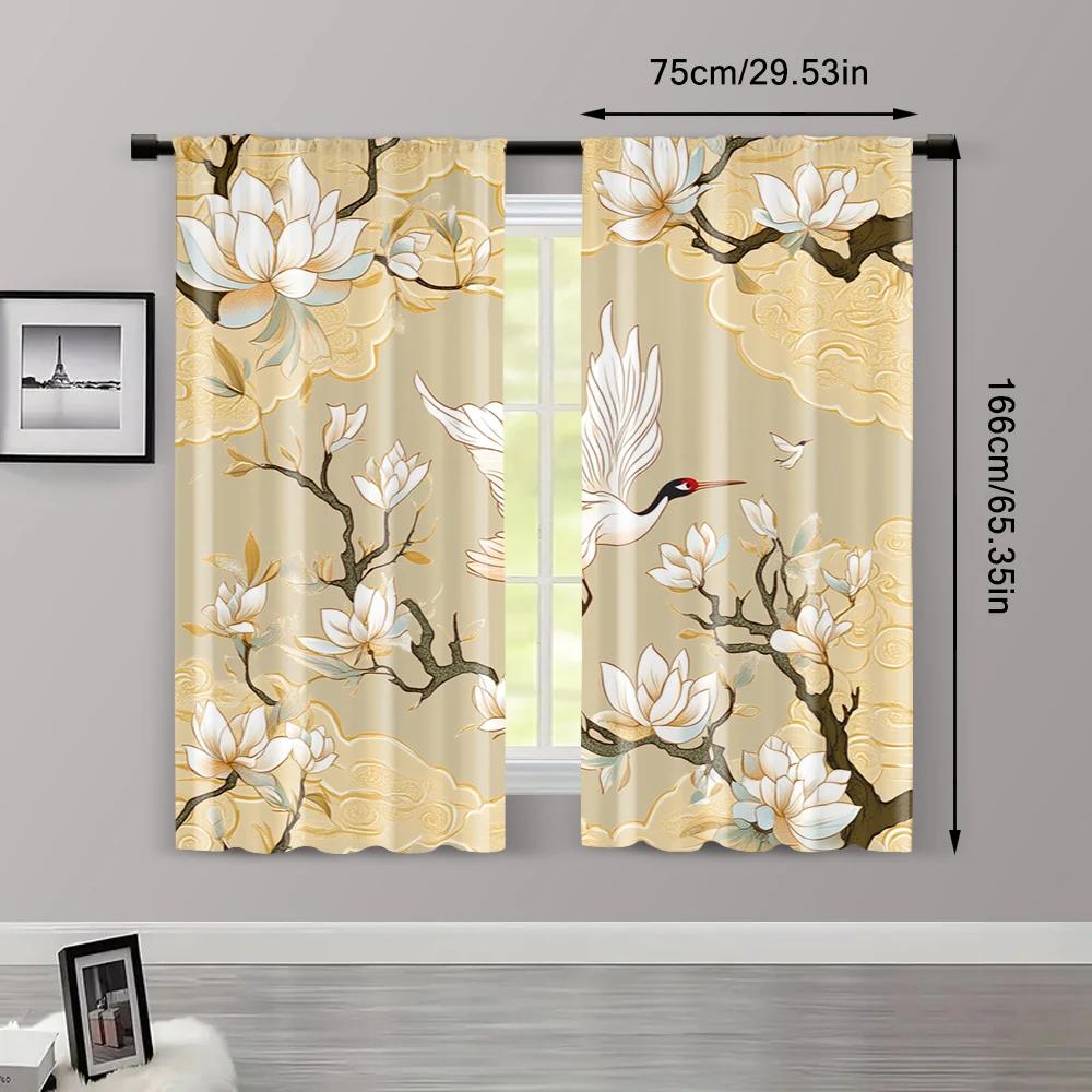 2pcs   Minimalist Curtains  print Roses and sparkling butterflies Versatile Polyester Fabric (without rod) Art Deco Festive