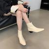 2025 Autumn and Winter New French Temperament Small Square Head Inner Height Increase Thin Boots Women's Rear Zipper Versatile Short Boots Western Bo