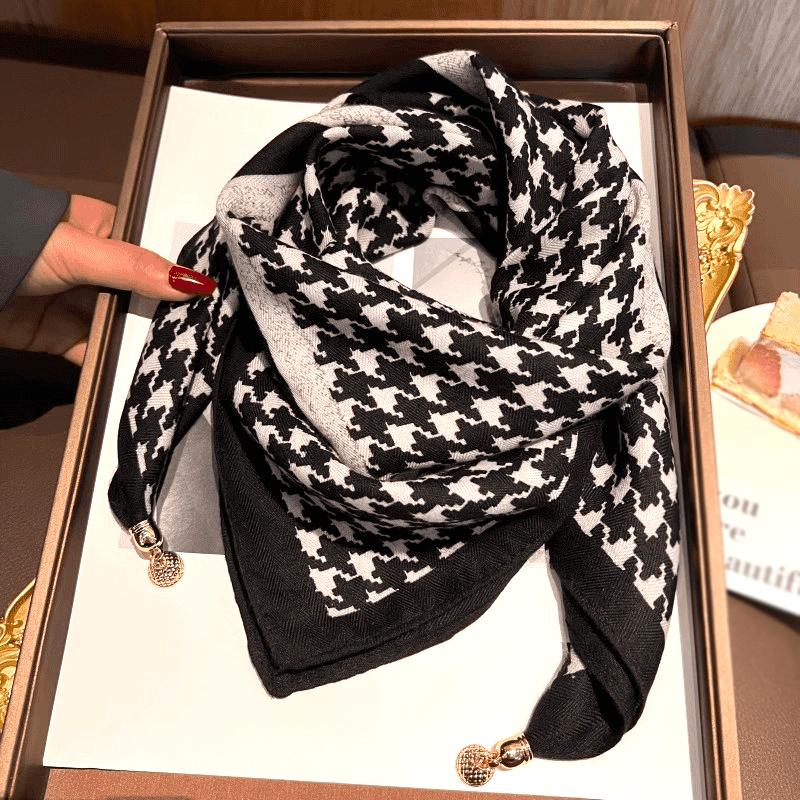 106x65cm Necklace Gift Silk Scarf Elegant Painted Pattern Versatile Neck Scarf Luxury Magnetic Closure French Style Multi-Color