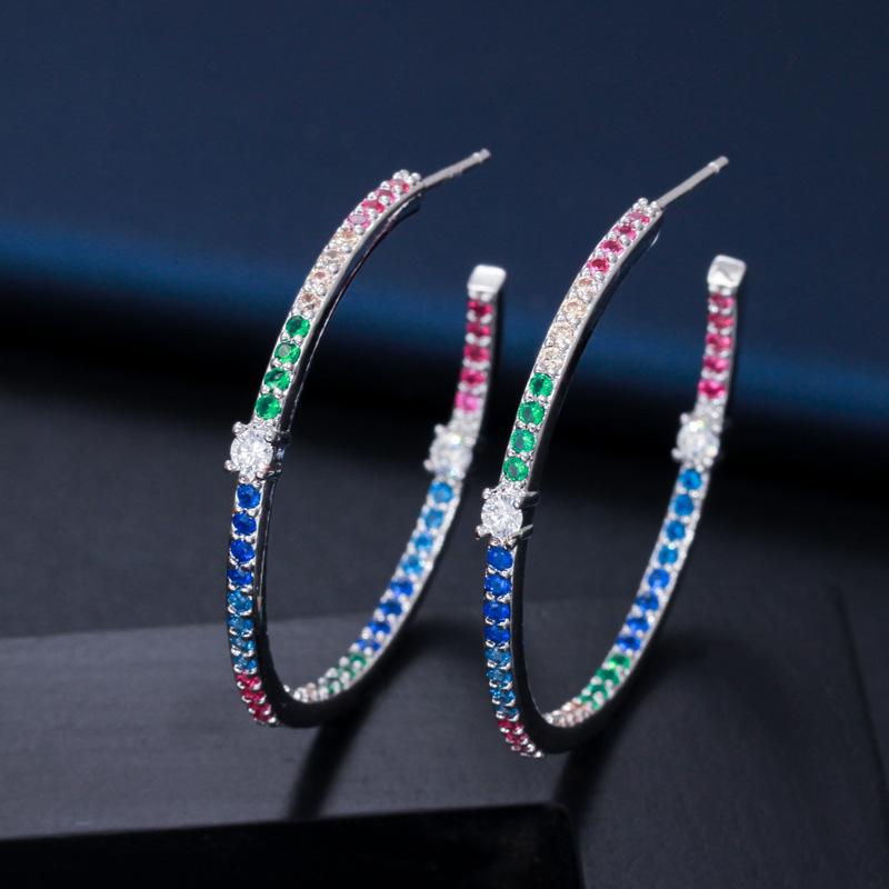 E0261 Temperament Personality Oval Large Earrings, Needle Slightly Inlaid Zircon Exaggerated Earrings