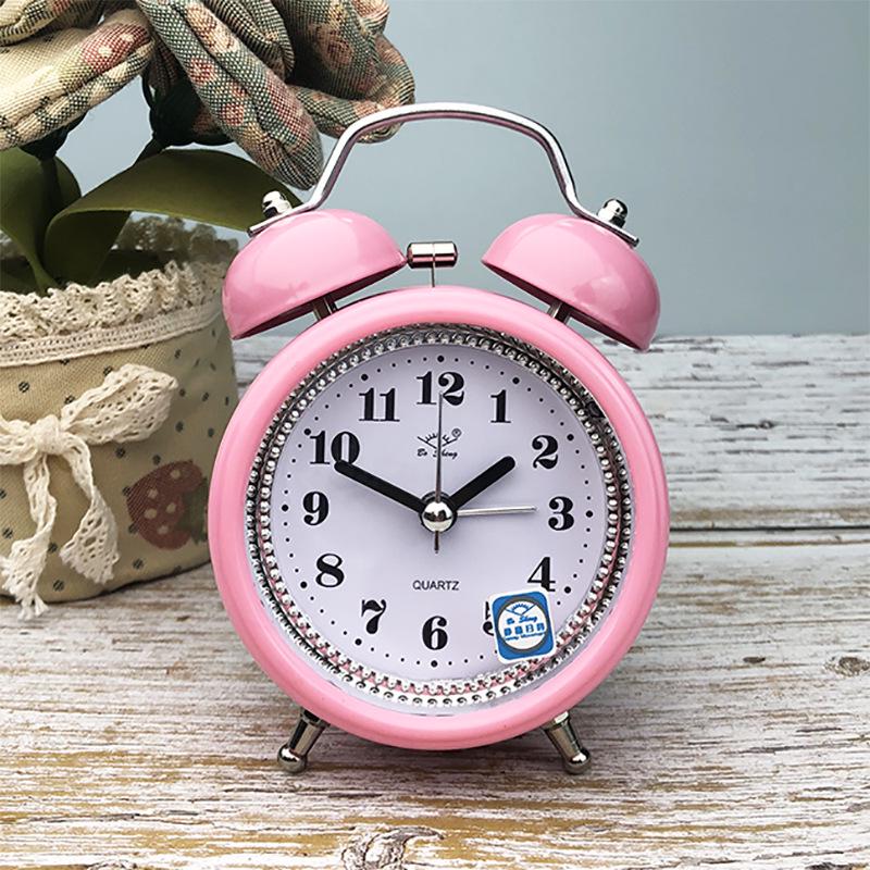 Creative 3-inch Metal Bell Alarm Clock with Night Light - Fashionable Bedside Clock for Students