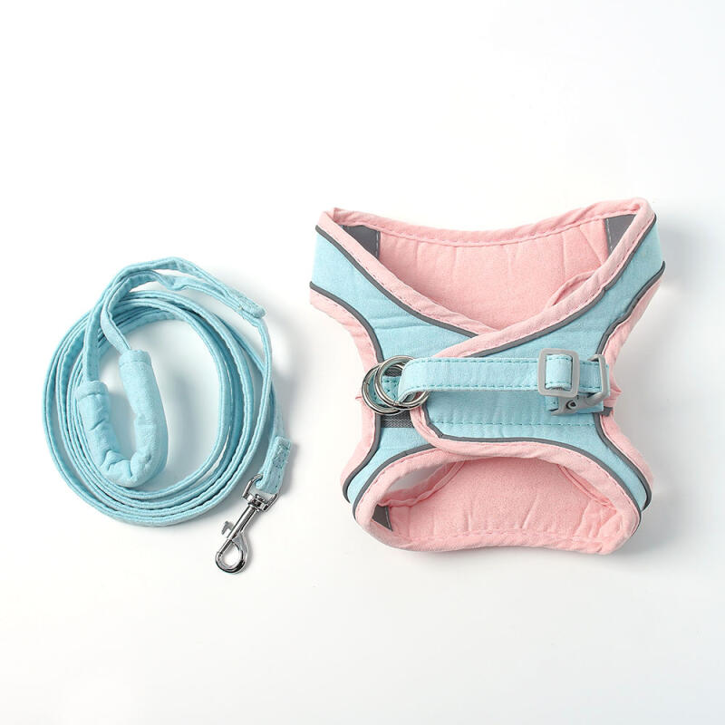 Pet Reflective Harness + Leash (M) (Pink + Sky)