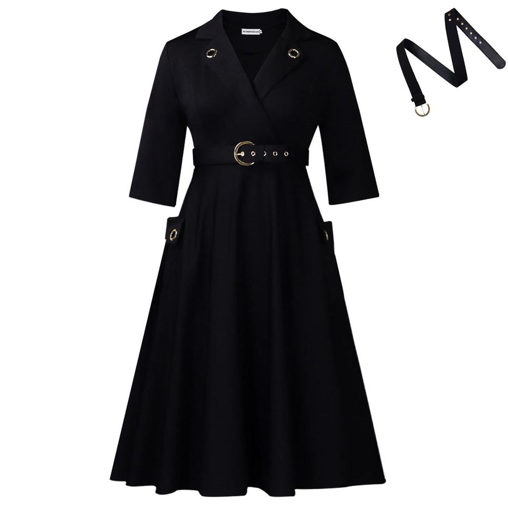 Elegant High Waist Plus Size Lapel Dress for Women - 2025 New Collection