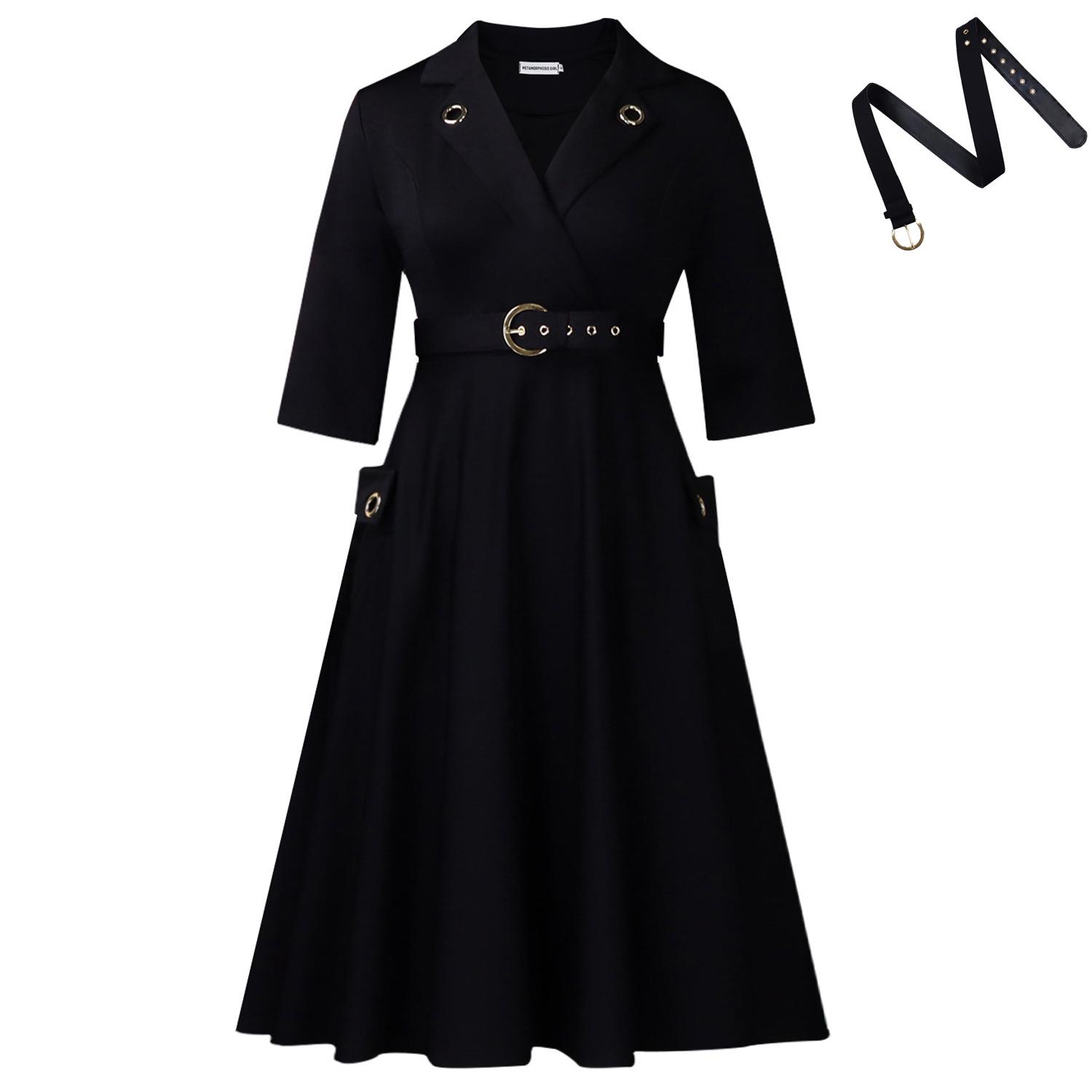 

Elegant Plus Size African Dress with Lapel & High Waist 2XL