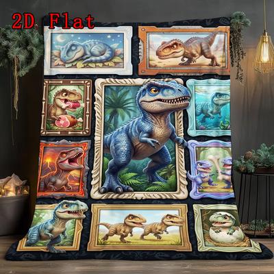 Dinosaur Collection 2D Flat Pattern Flannel Blanket, High Quality All Seasons, Home Decor, Warmth and Comfort, Perfect for Christmas Gifts.