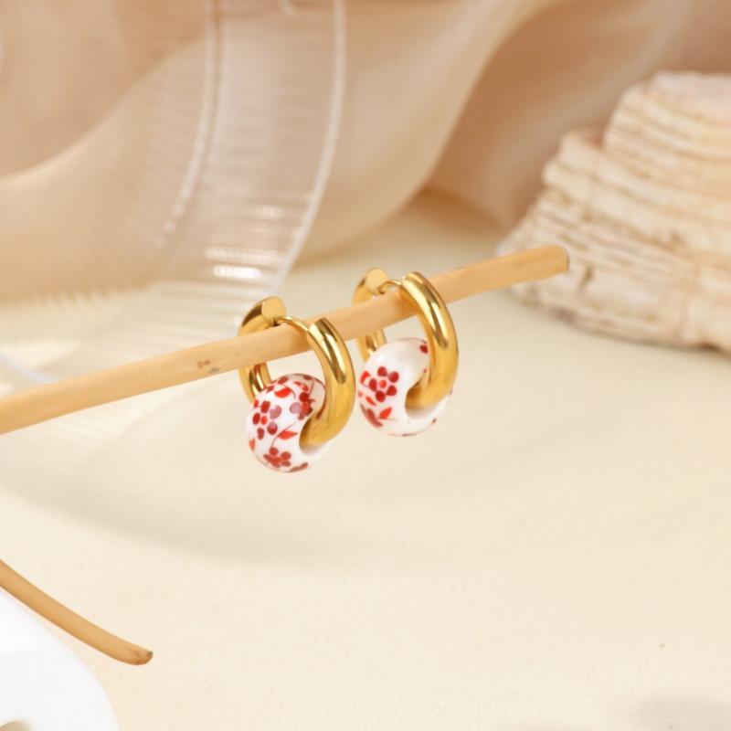 Chinese Blue and White Porcelain Ceramic Series Earrings Women's Trend Classic Temperament Versatile Round Beads Love Earrings New