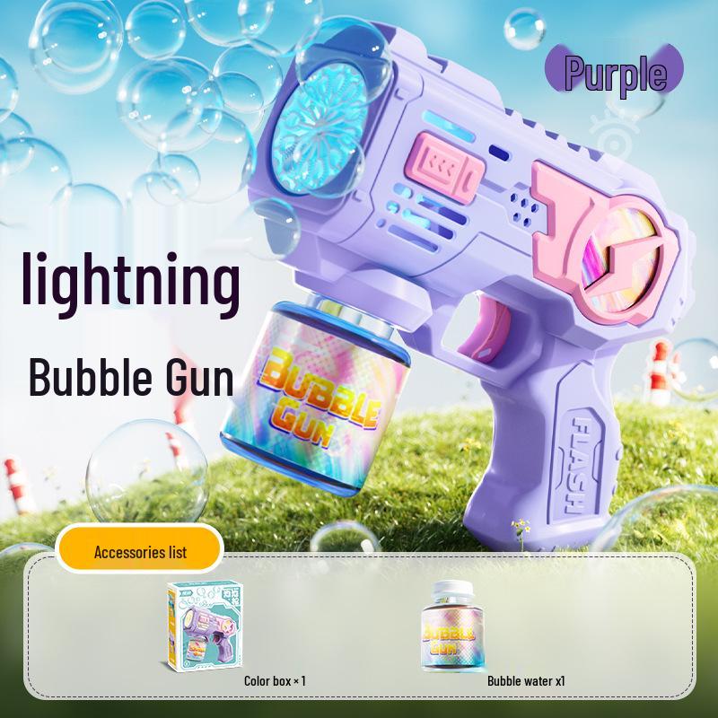 Children s Electric Bubble Machine - Handheld, Luminous, 12-Hole Rotating, Leak-Proof Design