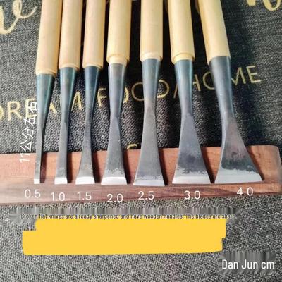 Ensemble de ciseaux à bois fait main de Dongyang: Ciseau plat, Ciseau droit et Pelle plate affûtée avec manche