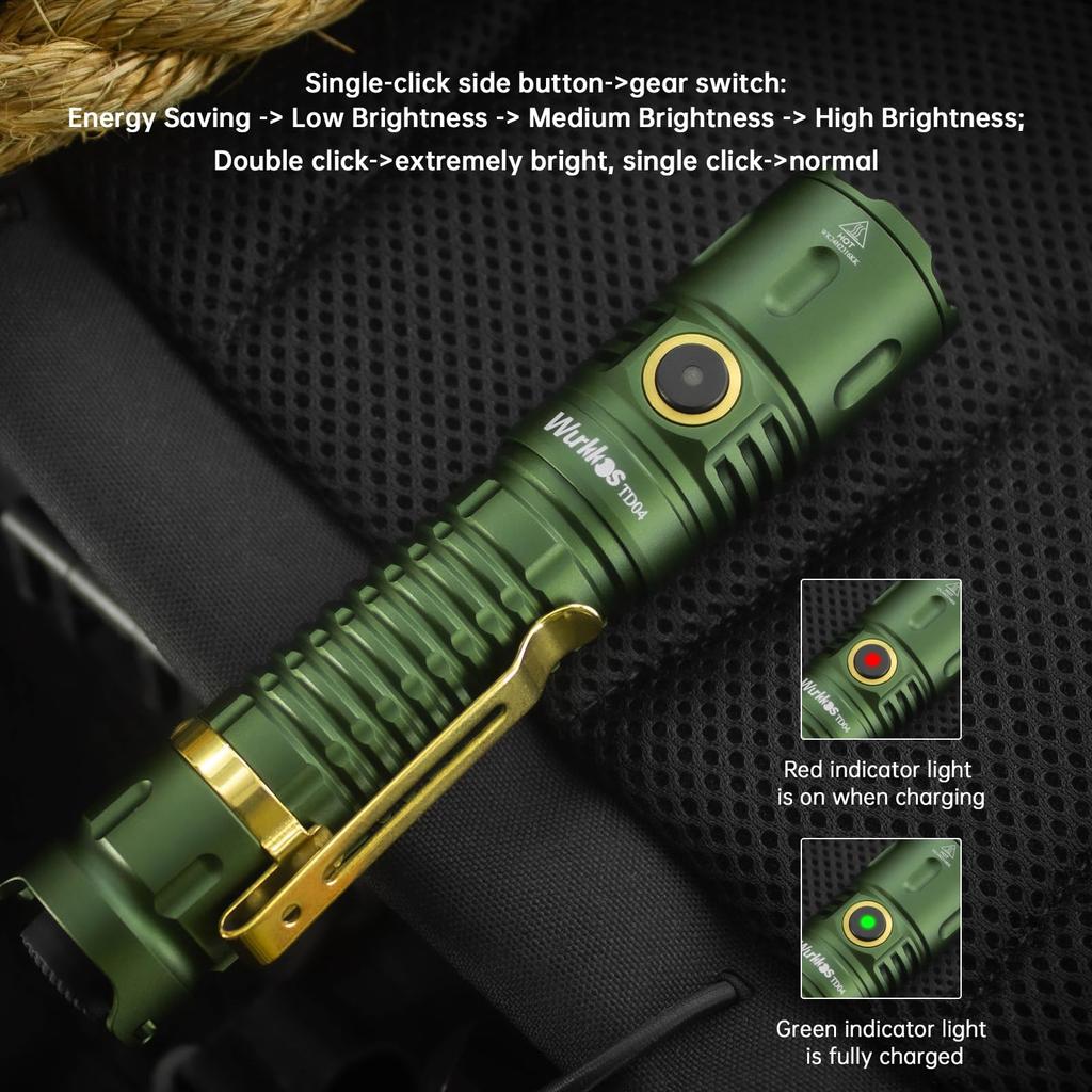 Wurkkos TD04 Tactical Powerful 3000 Up to 295m Beam EDC Disaster Power Outage Emergency Search and Work High IP68 Waterproof Flashlight, Lumens,