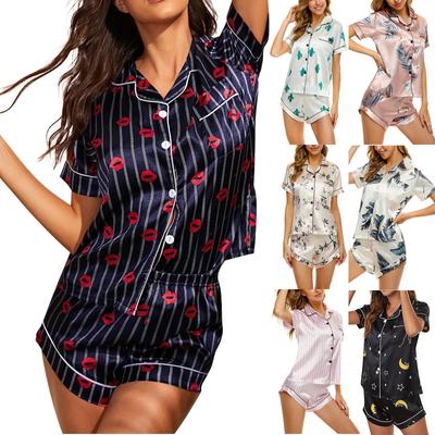 Women's Casual Homewear Lapel Print Pajamas Women's Suit Short Sleeve Shorts