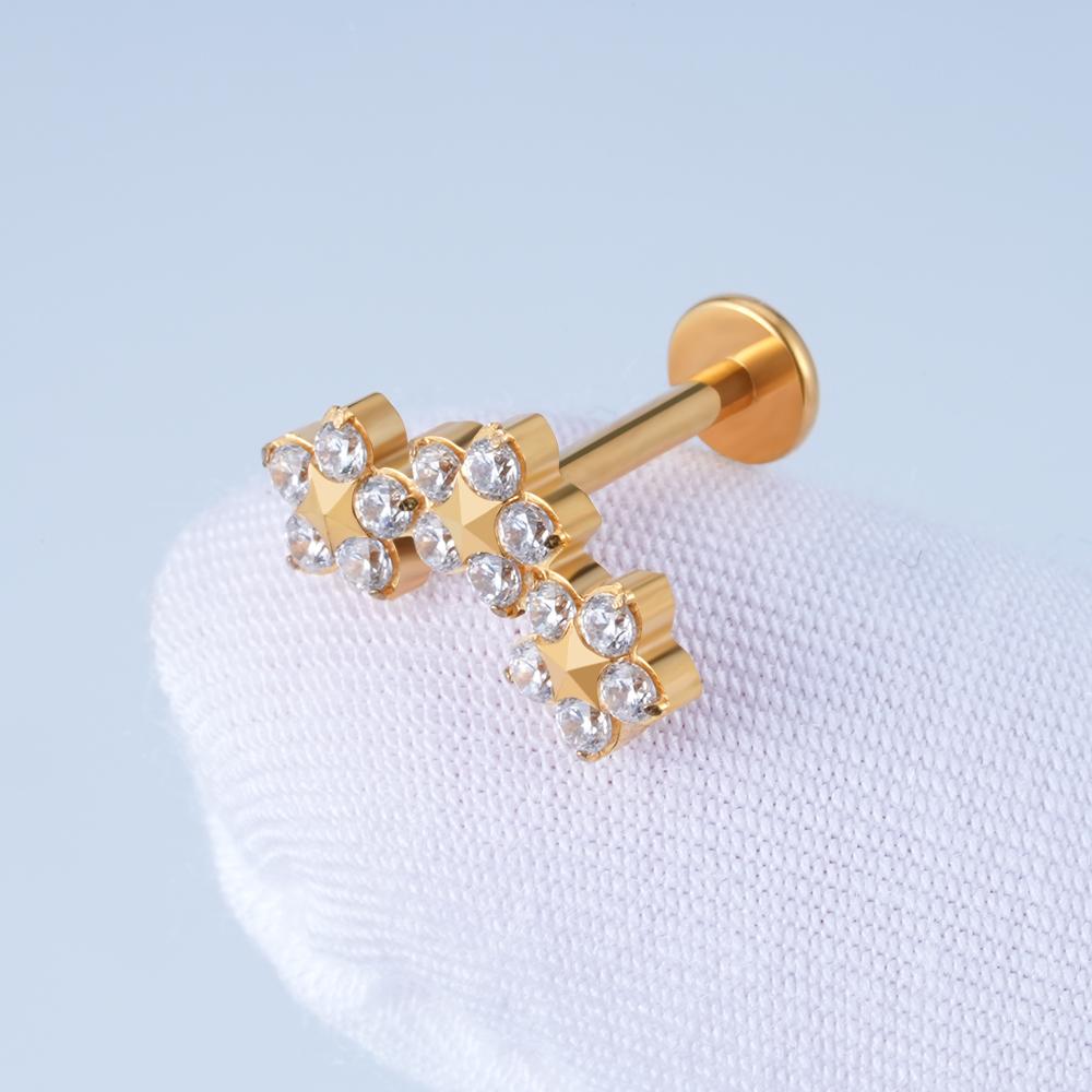 Pravý Velký ASTM F136 Titanový Trojitý Květinový Shluk Labret Vnitřně Závitový Trinity Květinový pro Tragus Monroe Chrupavku