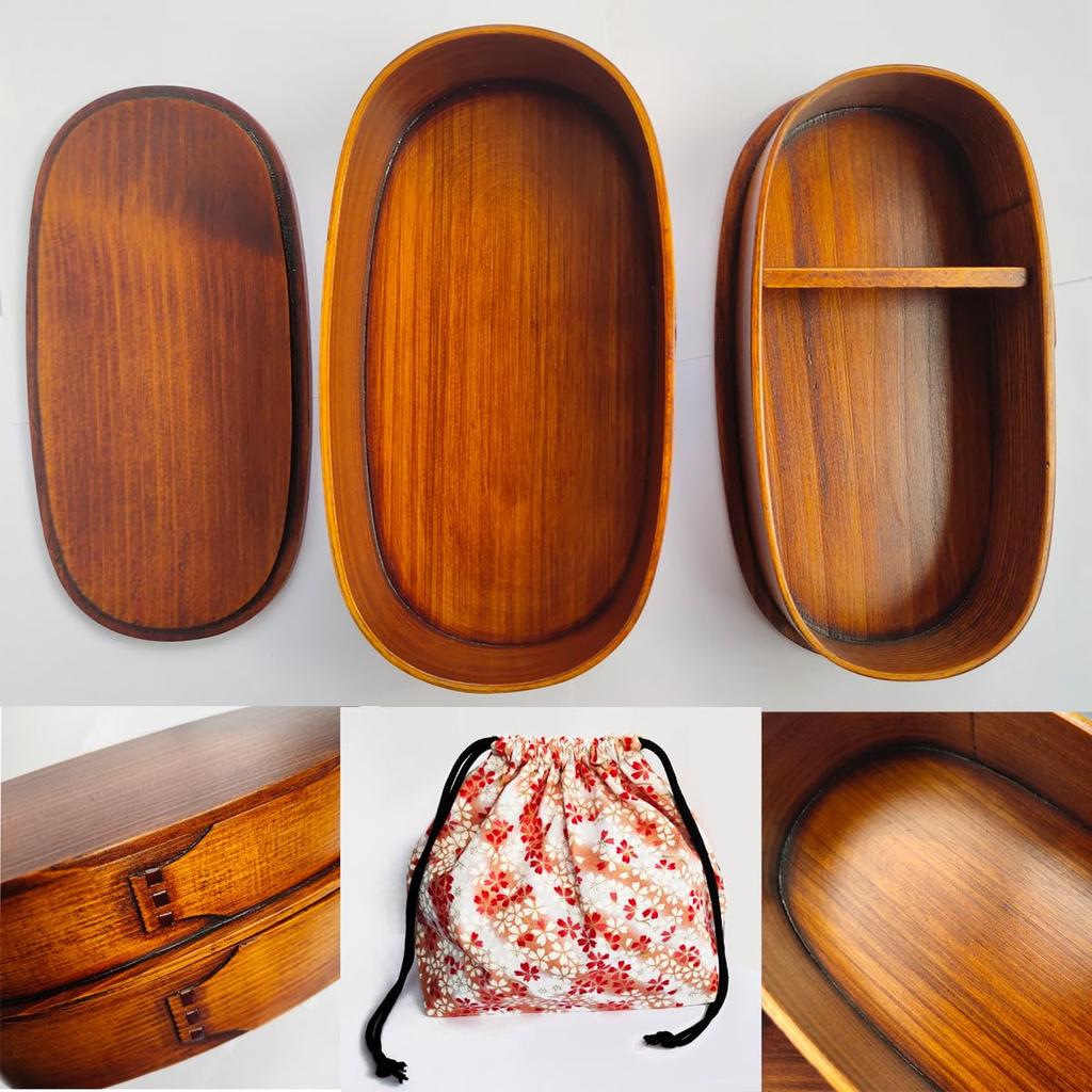 KXLCGYK Bentwood Bento 1000ml Drawstring Wooden Spoon and Chopsticks Large Natural Lacquer Perfect for and Students Box, Two-Tier, Capacity,