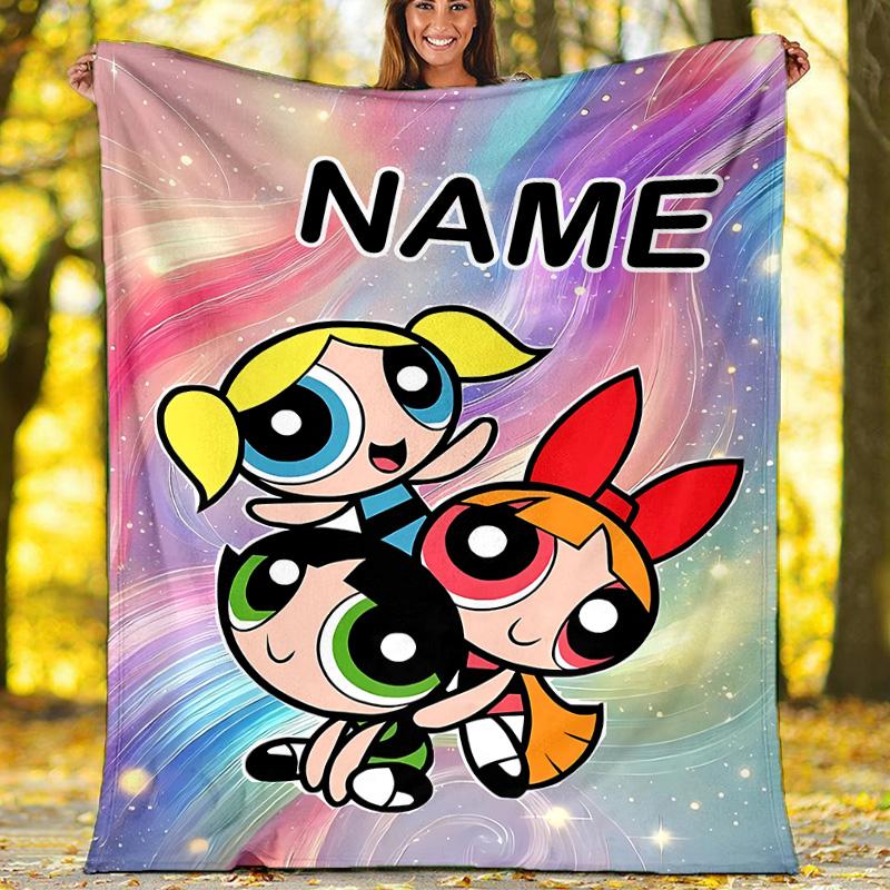 Customizable The Powerpuff Girls Throw Blanket – Personalized Name, All-Season Cozy Snug Blanket, Machine Washable, Personalized Blanket