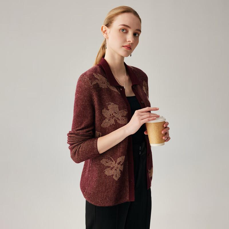Zhaojun Women's Thick 100% Cashmere Polo Collar Cardigan