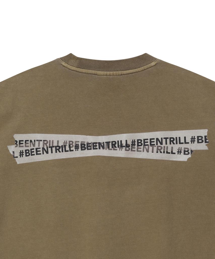 BEENTRILL Vintage Masking Taping Dyed Short Sleeve T-Shirt (Brown)