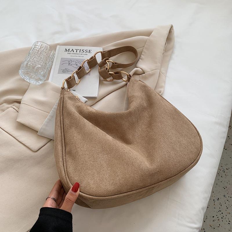 Vintage suede shoulder bag OEM generation women's leather bag large capacity suede underarm bag niche bag