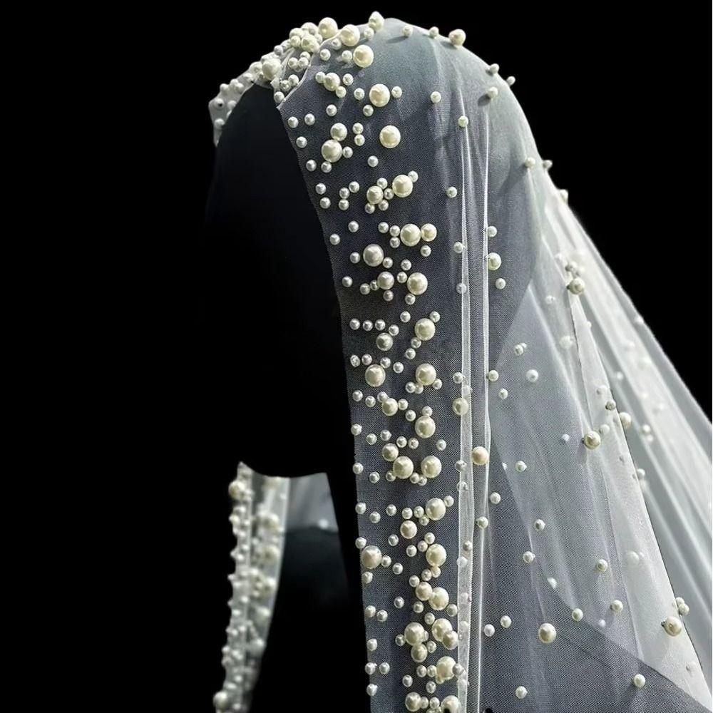 130cm Pearls Tulle Bridal Veil Vintage Waist Length Drop Veil Long Wedding Veil  Wedding Dress