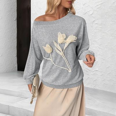 Neues Herbst-Winter Damen Sweatshirt 3D Blumendesign Langarm Schulterfrei Locker Lässig Vielseitiger Pullover