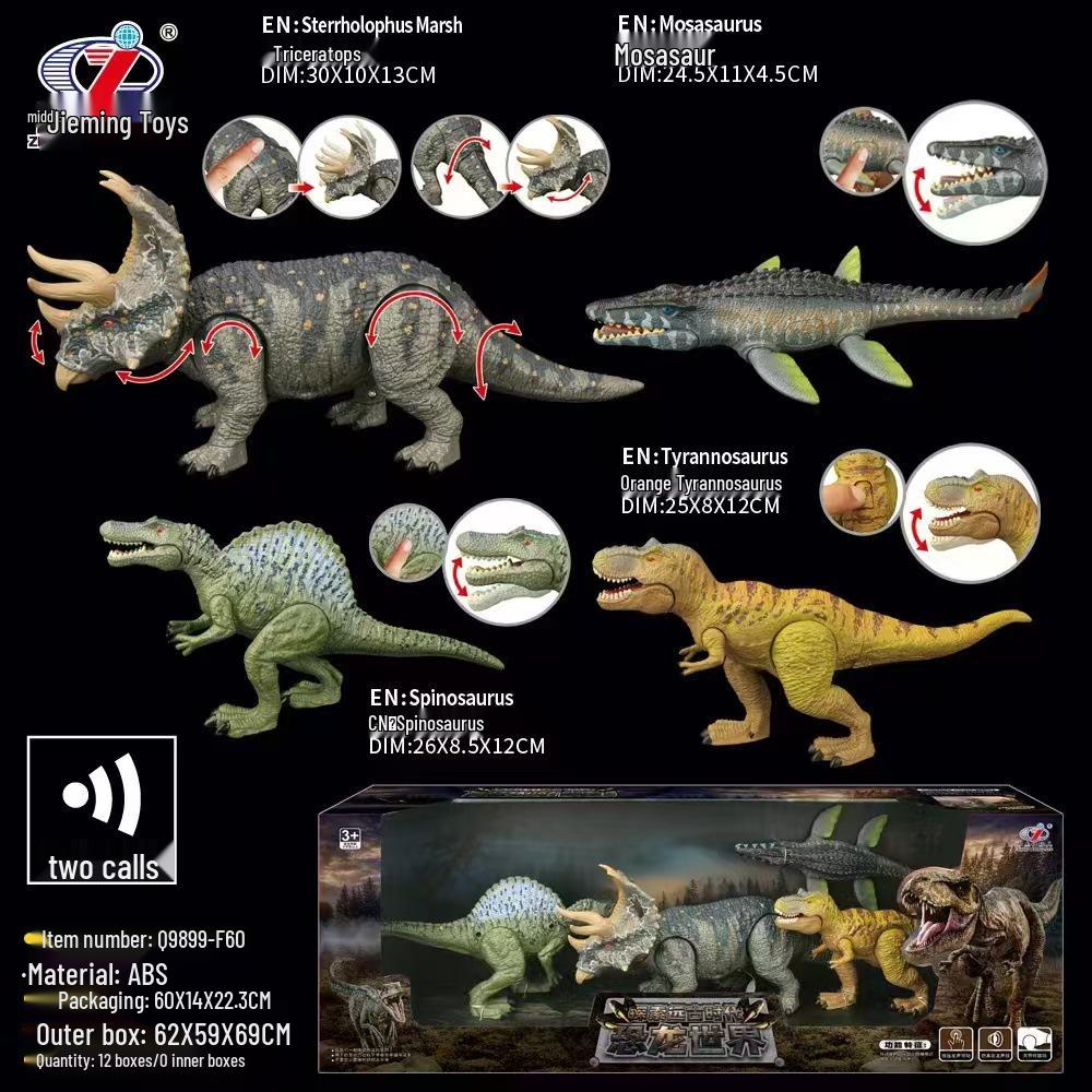 Movable Dinosaur Toy: Pterodactyl, Triceratops, & Tyrannosaurus Models with Open Mouth