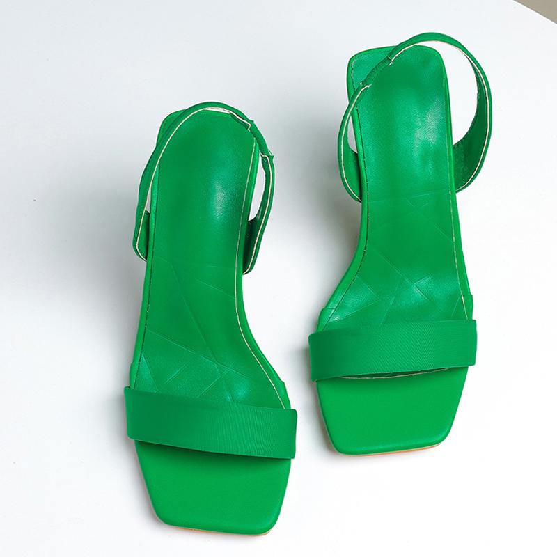 Liyke New Arrival Fashion Green 8 .5cm Gladiator Heels Sandals Summer High Quality Cozy Leather Square Toe Slip -On Shoes Women