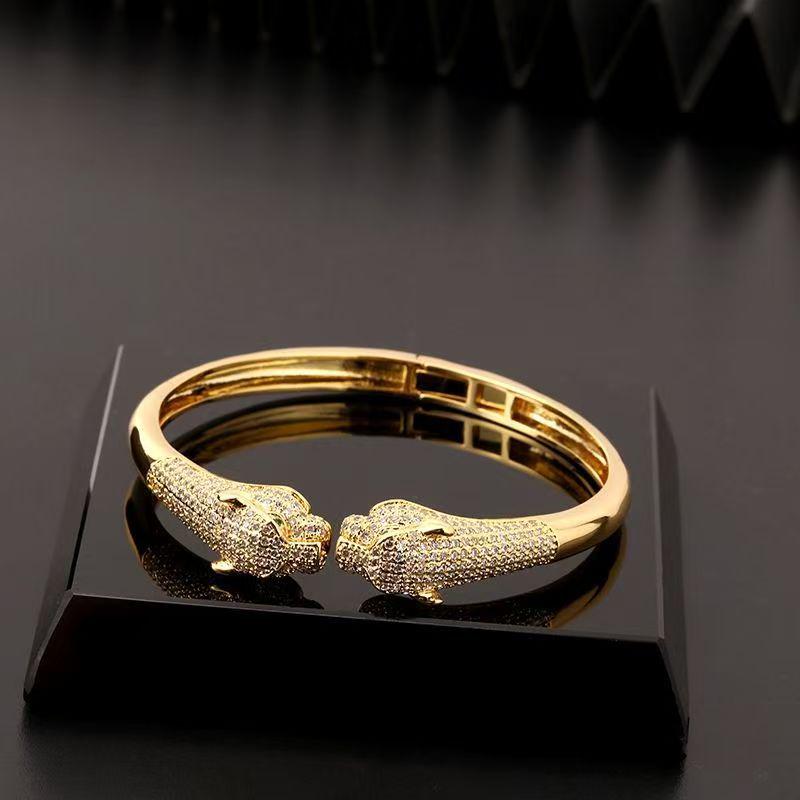 Bracciale Leopardo Placcato Oro 18K con Zirconi Micro-Intarsiati – Stile Hip Hop, Regolabile, Design Leopardo Aperto