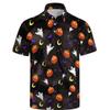 Dinosaur Skull Print Short Sleeve Polo Shirt, Fun Tropical Pattern Top