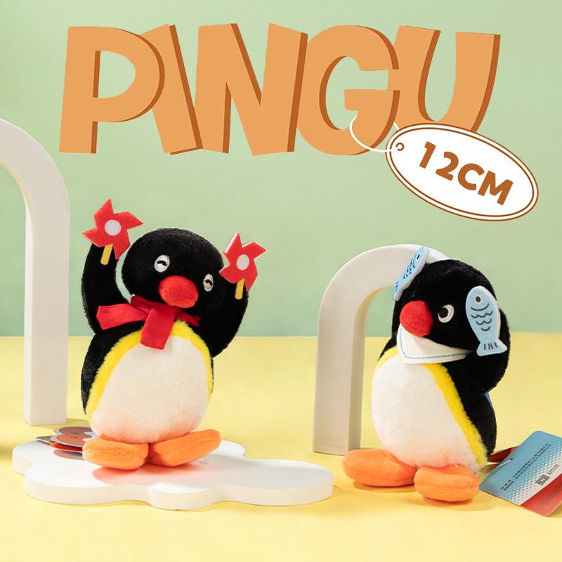 Genuine Pingu Penguin Head Tilt Plush Pendant - Cute Fish-Eating Backpack Charm