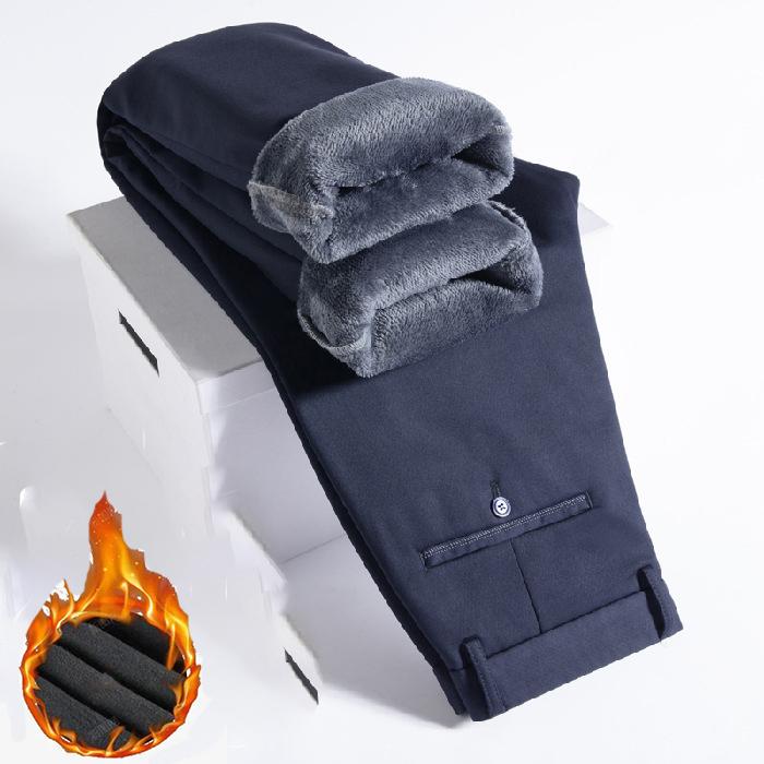 3-Color Autumn And Winter New Style With Added Velvet And Thick Casual Pants For Men'S Business Straight Leg Slim Fit Warm Loose Fitting Trousers