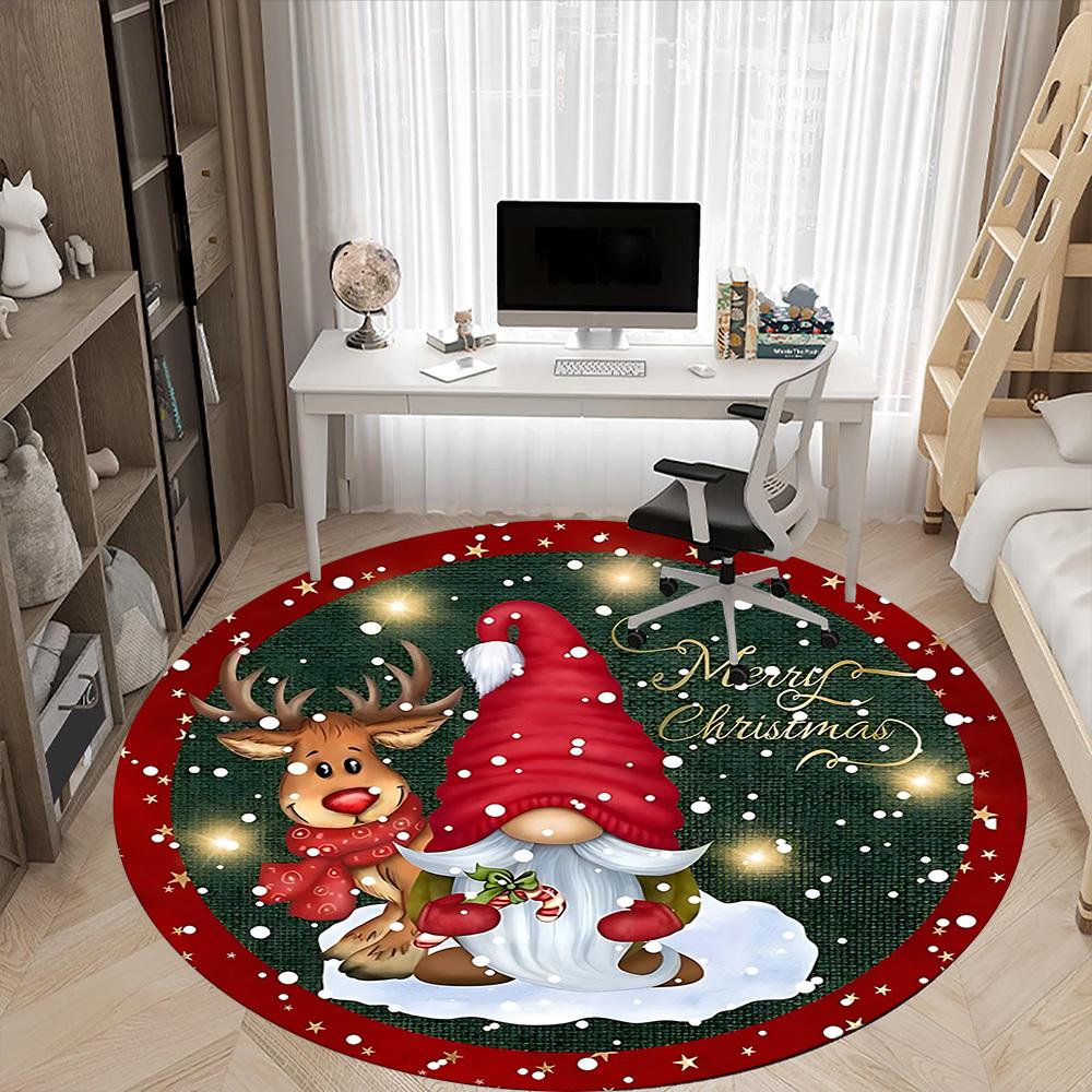 1pc Christmas Santa Chair Carpet for Office, Round Non Slip Durable Large Size Office Carpet, Suitable for Office