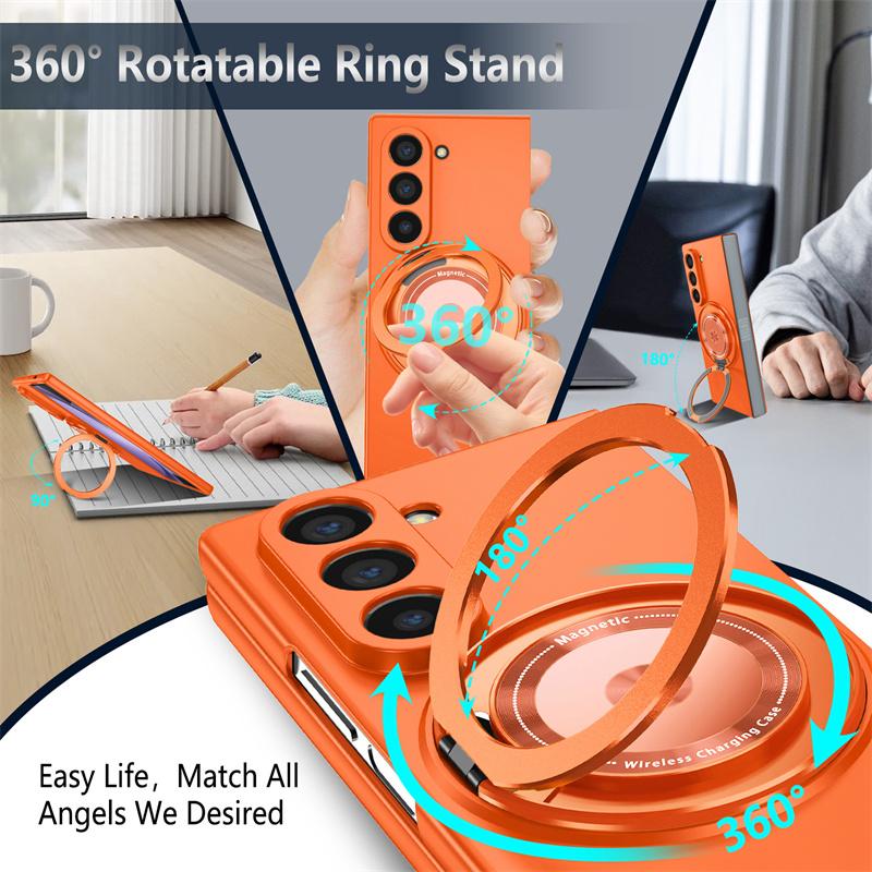 360° Rotate Magnetic Ring Kickstand Phone Case For Samsung Galaxy Z Fold 7 6 5 4 3 5G For Magsafe Holder Shockproof Hard Cover