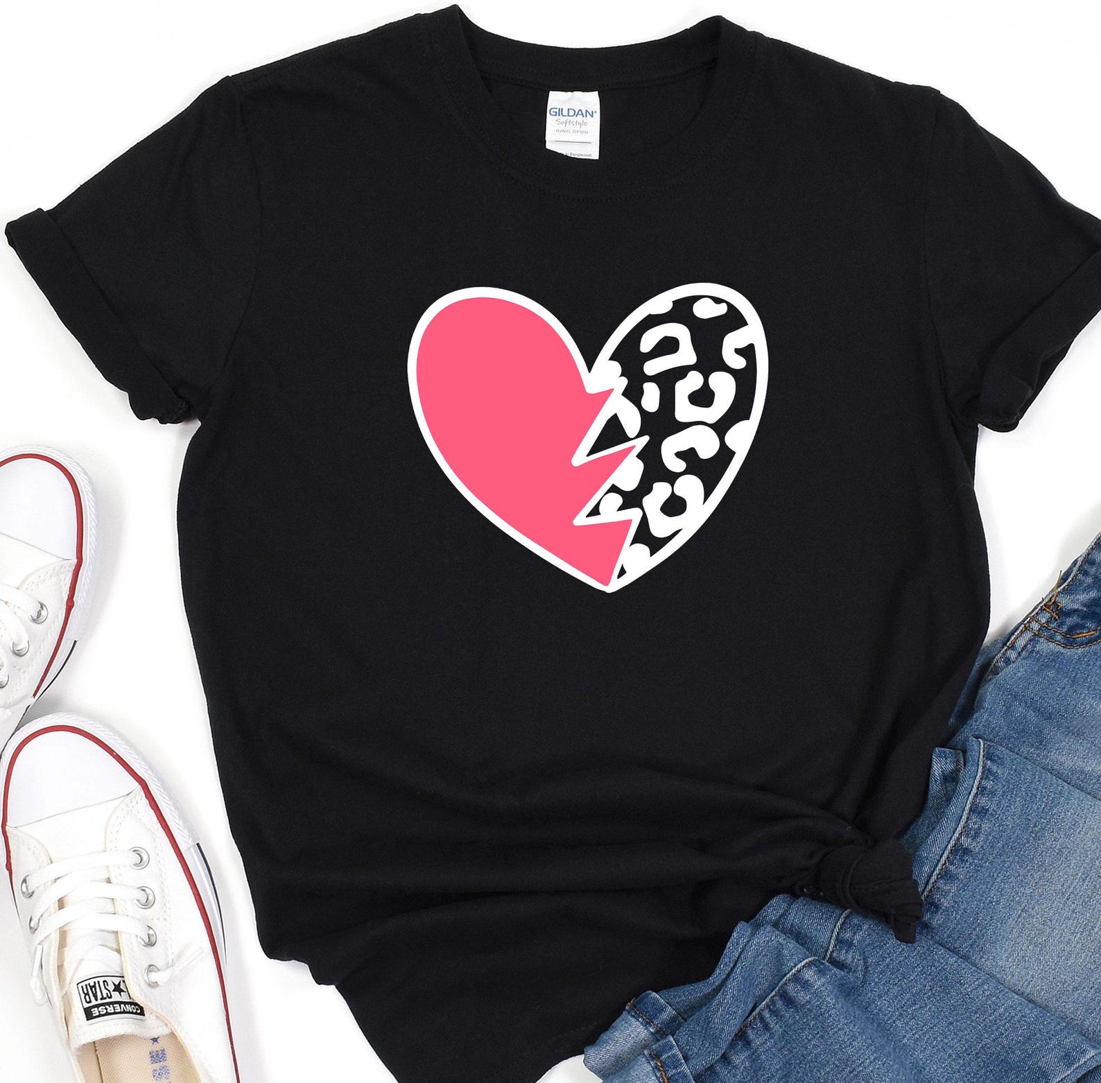 Heart Shirt, Valentines Day Tshirt, Leopard Pattern Shirt, Love Shirt, Valentines Tshirt, Valentines Day Gift, Womens Valentines Day Shirt 2XL