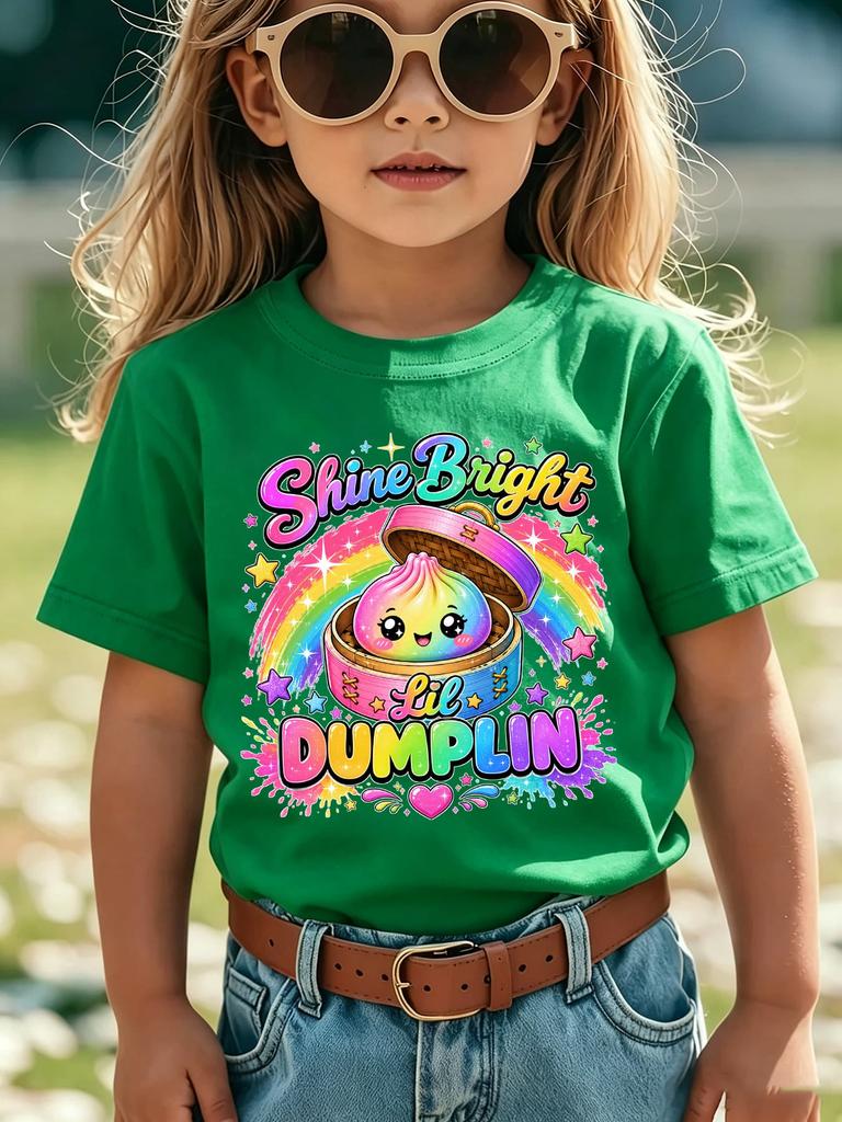 Rainbow Glitter Cute Dumpling Slogan Print Family Matching Cotton Tees Short Sleeve Tops For Mom Dad Boys Girls Daily Wear