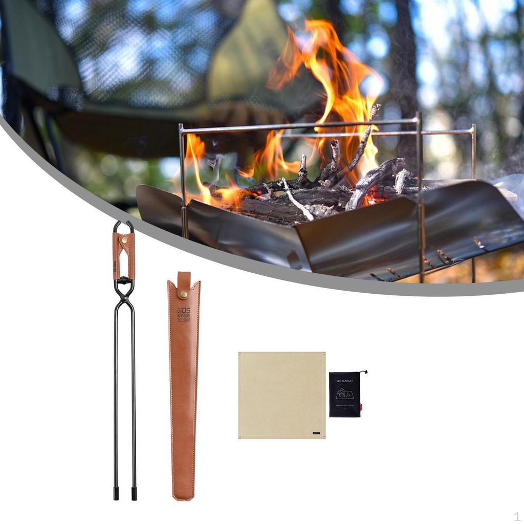 Fire Tongs Portable Carbon Steel Fireplace for Hiking Barbecue S