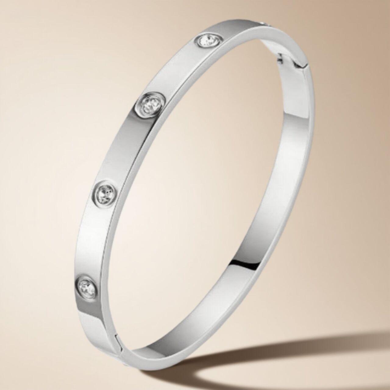 Ten Diamond Titanium Steel Zirconia Inlaid Bracelet - Colorfast Stainless Steel Jewelry