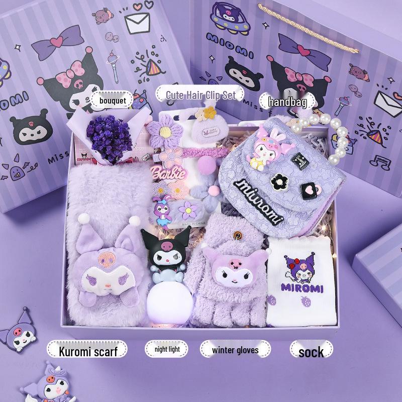 Set cadou de iarnă Kuromi: Eșarfe și Accesorii pentru Fete (Vârste 10-12)