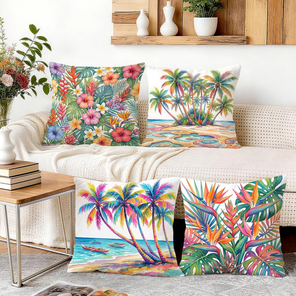Tropische Hibiskusblüten Palmen Kissen Kissenbezug Polyester Kissenbezug Dekokissen Kissenbezug Haus Auto Sofa Dekor