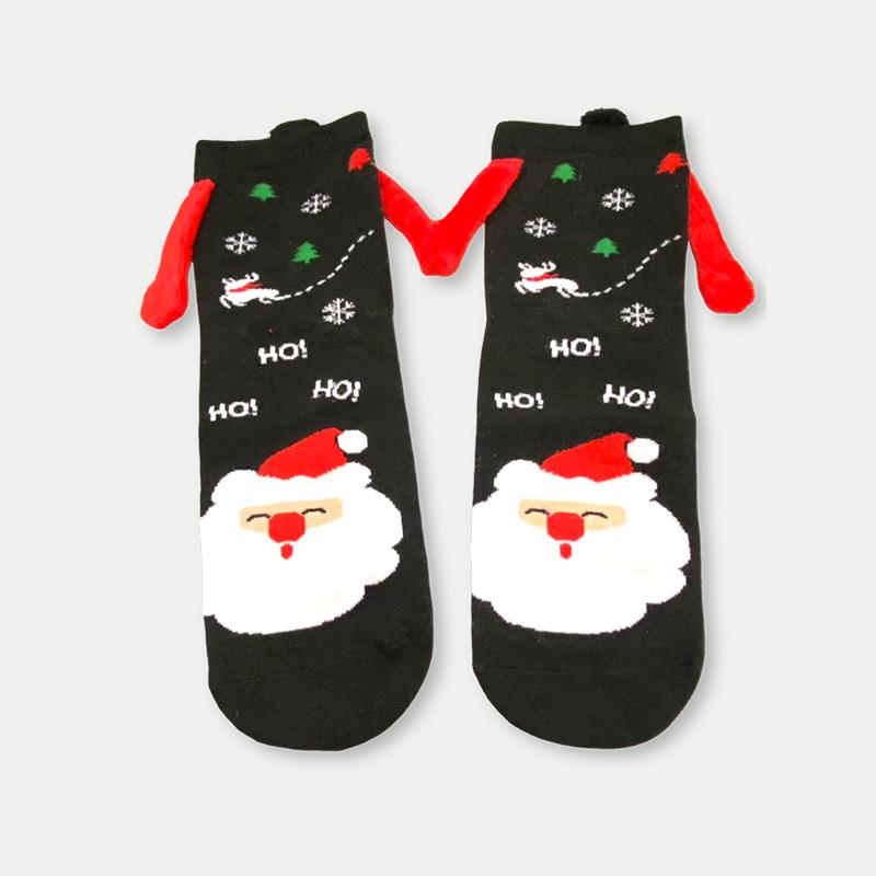 Creative Christmas Magnetic Couple Socks Funny Hand In Hand Design Stockings Red Cotton Mid-calf Unisex Japanese Style Cute Sock