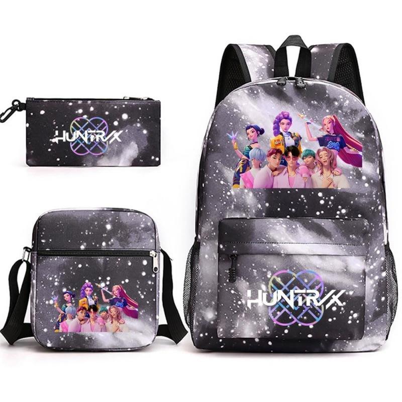 Large Capacity Schoolbag with Shoulder Strap; Student Three-piece Pencil Case Set