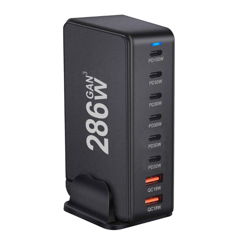 Multiports Charging Station with 286W Output, 6 USB C and 2 USB Slot Desktop Charging Holder Stand for Tablet Phones