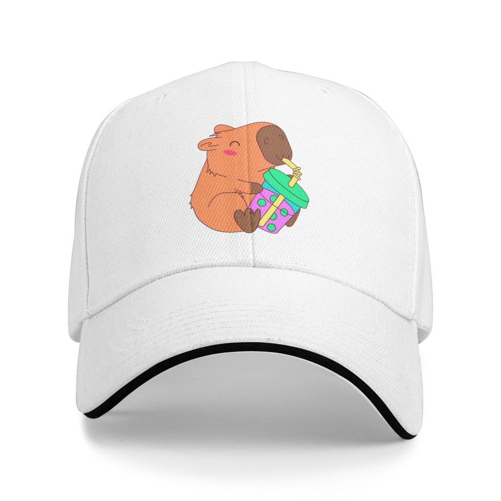 Unisex Baseball Hats Cute Capybara Loves Bubble Tea Thermal Outdoor Streetwear Sports Baseball Caps Hip Hop Cap Casquette Hats
