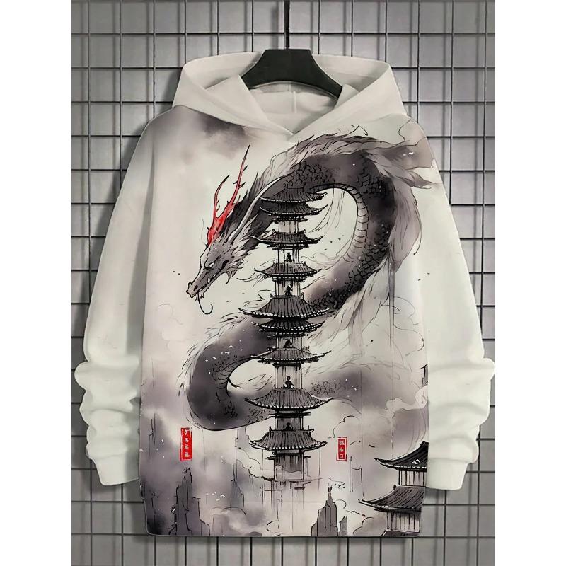 Fun Japanese Harajuku Fashion Men's Hoodie Casual Y2k Hoodie Men's Autumn and Winter Anime Beast Pattern Sports Hoodie