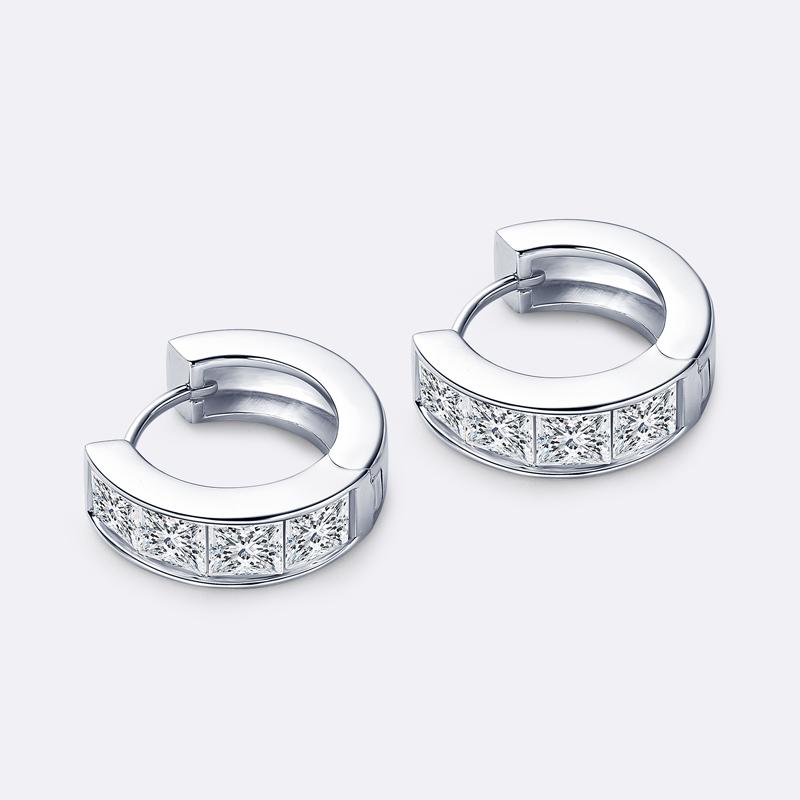 Anziw 3,20 Karat gesamt Prinzessschliff Moissanit Creolen 100% 925er Silber für Damen Schmuck Kleine Creolen Huggie Innendurchmesser 11mm