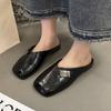 New Silver V Mouth Half Drag Women 2024 New Versatile Square Head Flat Bottom Slippers Women Soft Bottom Light Mouth Cool Slippers Women